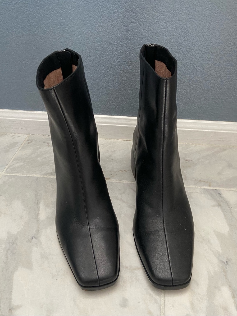 Paolo Black Leather Square-Toe Ankle Boots